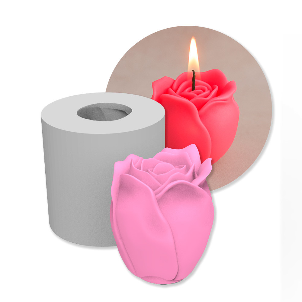 Molde de Silicone Botão de Rosa Flor Romântica para Artesanato Lembrancinha Vela Sabonete Resina