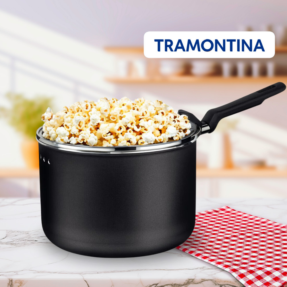 Pipoqueira Panela De Alumínio Antiaderente Preta 3,5L Loreto Tramontina 20cm Com Cabo Tampa De Vidro Pipoca Cozinha em Oferta na Shopee