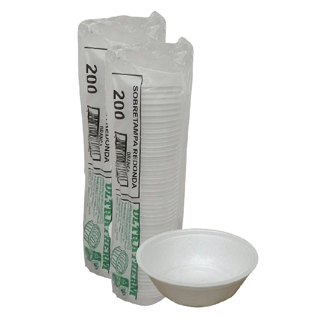 100un Cumbuca Isopor 200ml Prato Fundo Pote Açaí Caldo Sopa