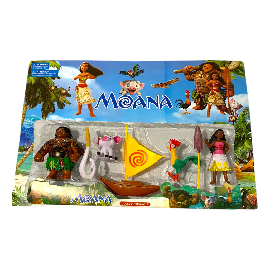Kit 5 Bonecos Moana + Acessórios Coleção Infantil Brinquedo