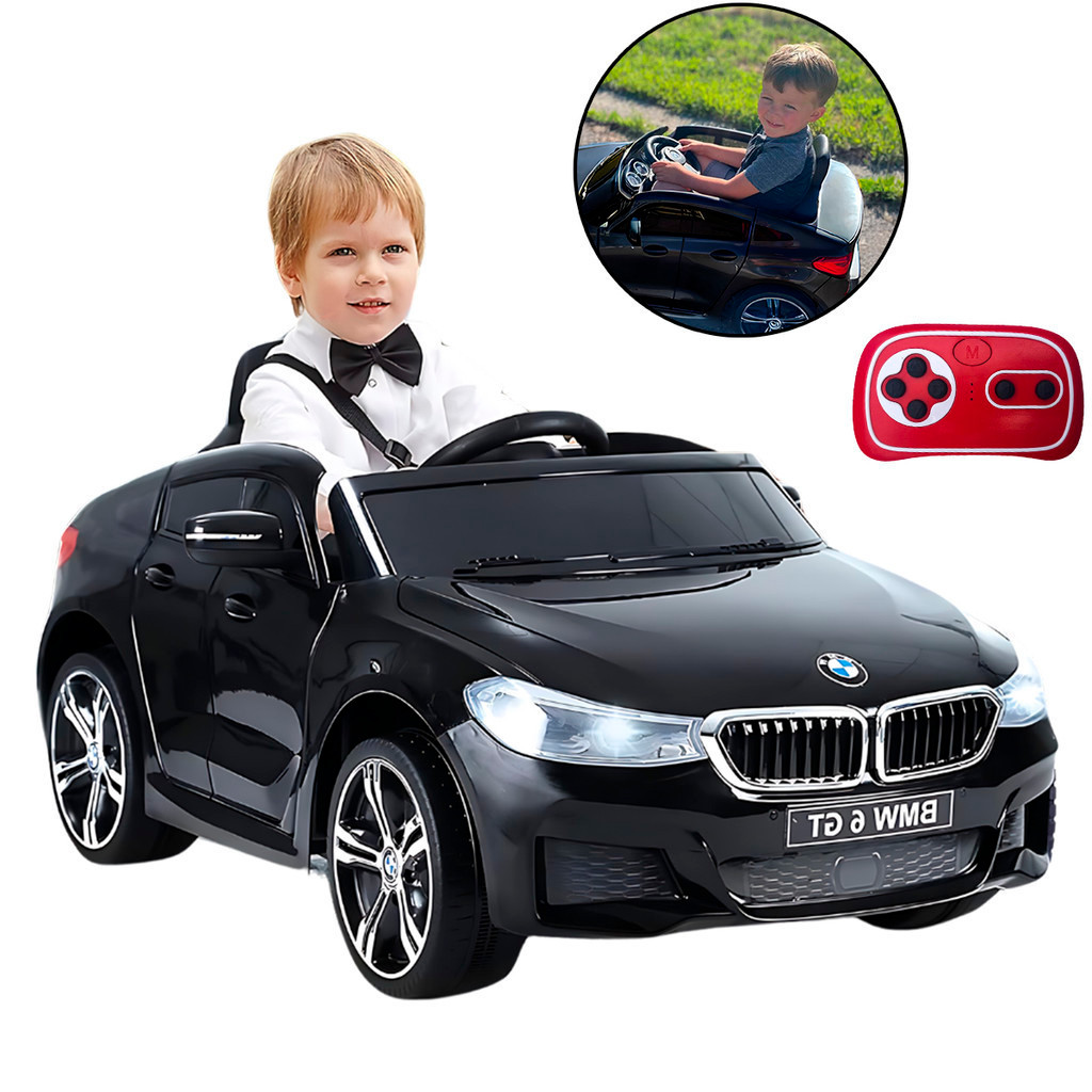 Imagem Mini Carro Elétrico 12V BMW GT Com Controle Remoto infantil 2 a 7 Anos Luz Sons Com Rádio FM MP3 USB