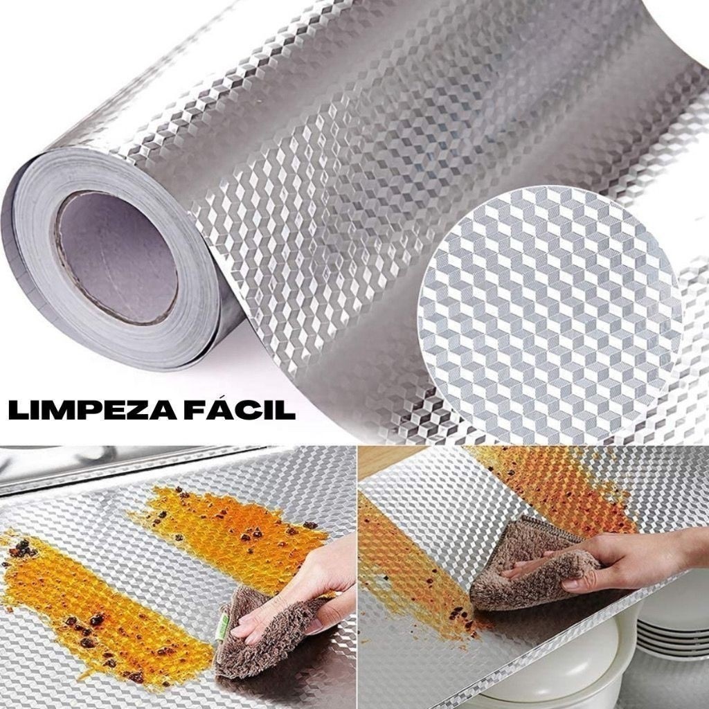 Imagem 5 Metros Rolo Papel Adesivo De Alumínio 3D Impermeável Proteção Para Cozinha E Fogão