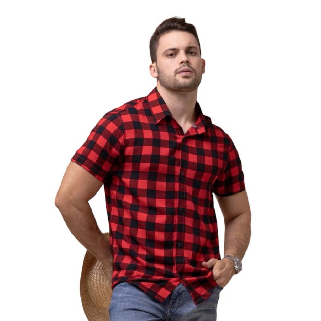 camisa xadrez masculina camisas manga curta viscose masculino colorida