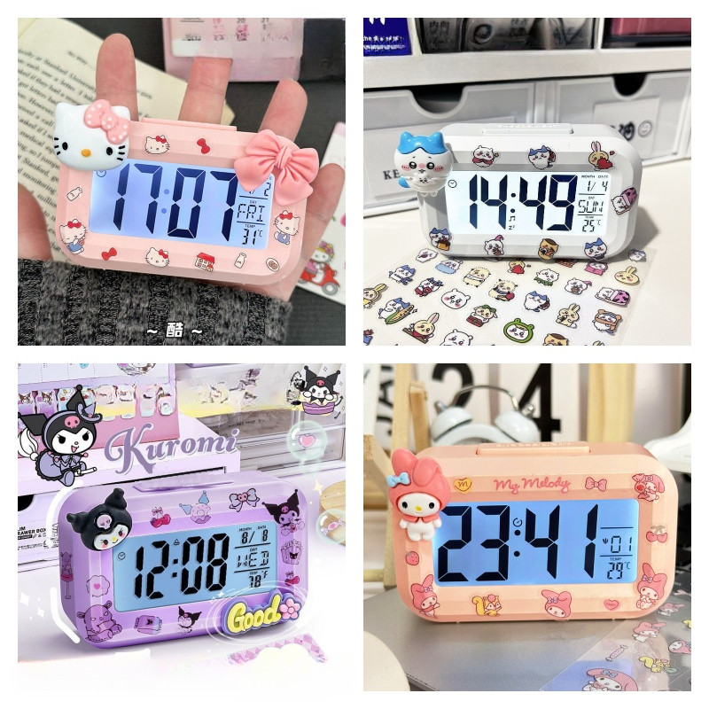 Bonito Chiikawa Kuromi Melody Estudante Night Light Despertador-Crianças Wake-Up Gadget Presente De Aniversário em Oferta na Shopee