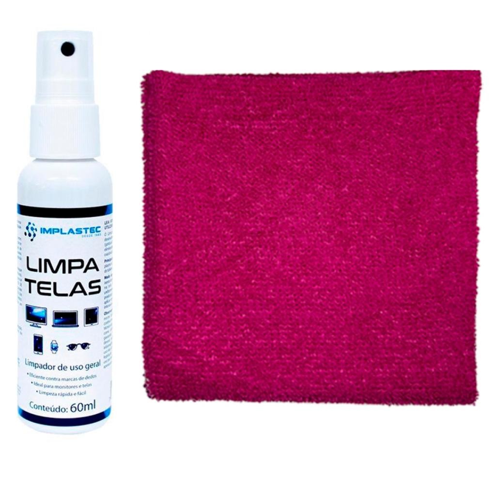 Kit Limpa Telas Clean 60Ml Com Pano Microfibra Cor:Rosa Choque