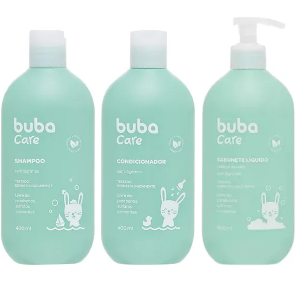 KIT SHAMPOO 400ML, CONDICIONADOR 400ML e SABONETE LIQUIDO 400ML - BUBA CARE