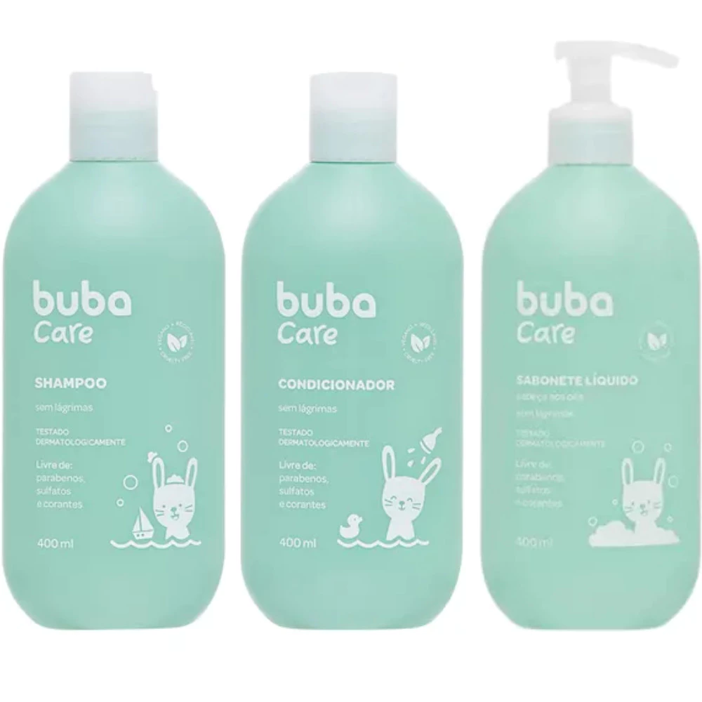 KIT SHAMPOO 400ML, CONDICIONADOR 400ML e SABONETE LIQUIDO 400ML - BUBA CARE