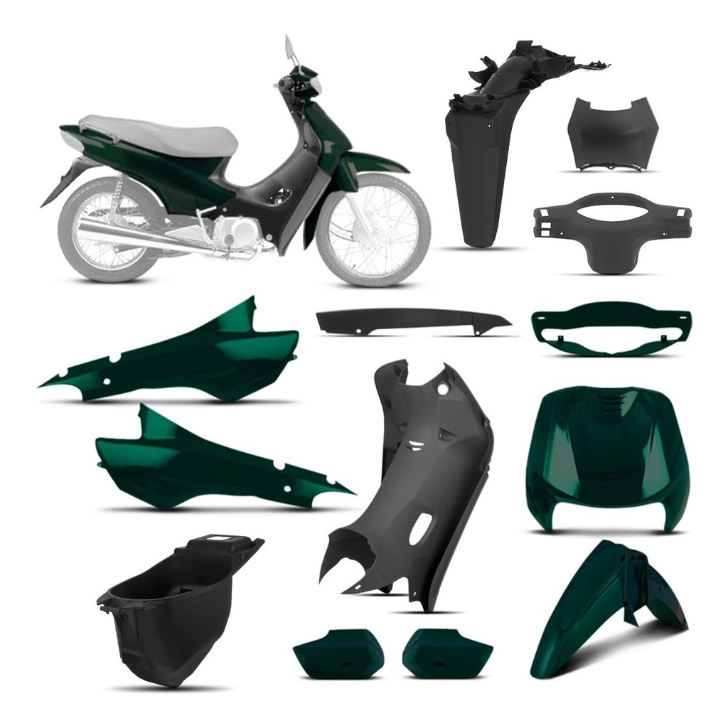 Carenagem Moto Honda Biz 100 Verde Pantanal 2003 2004 Completa Paralama Protetor Pernas Capa Painel