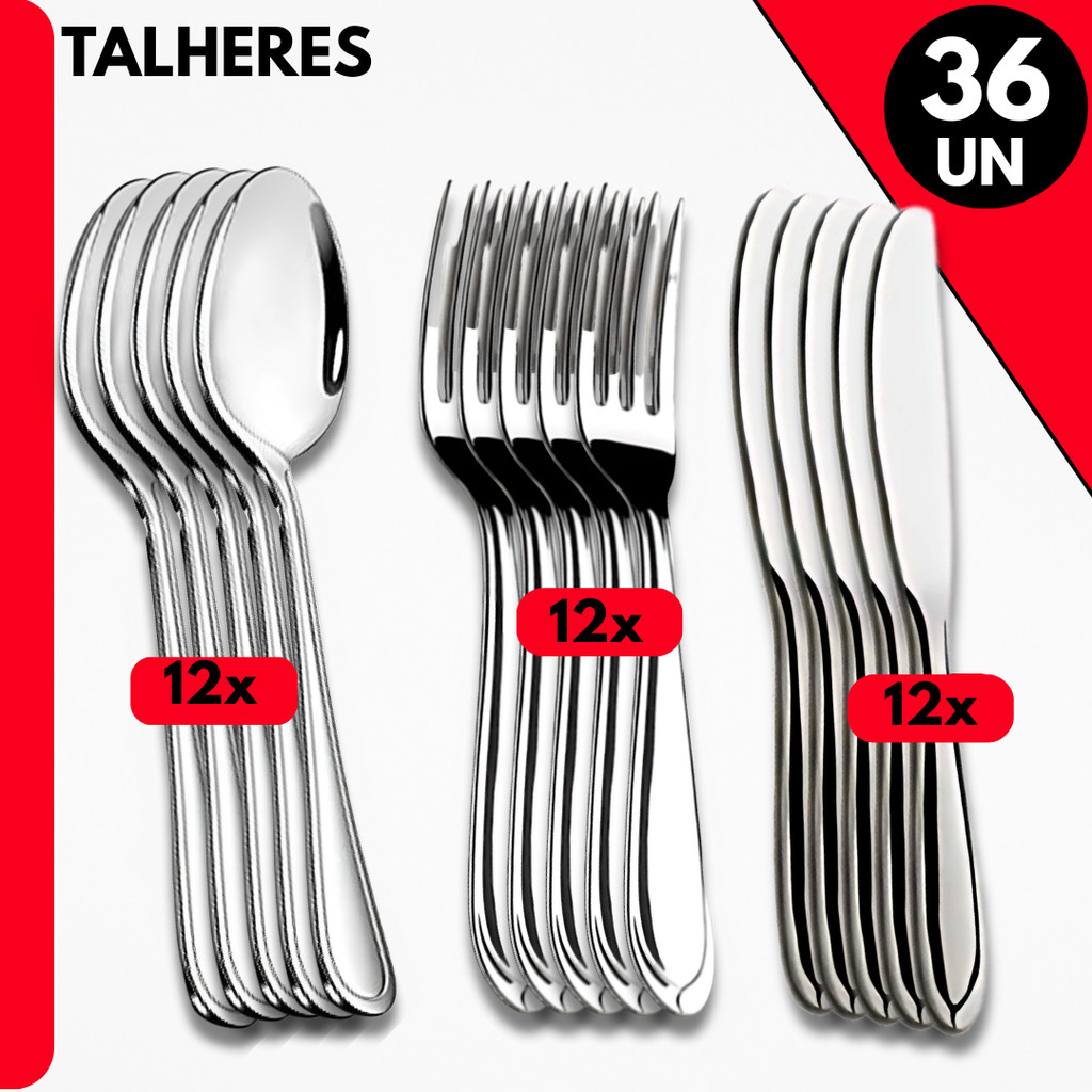 Kit 12 Talheres Inox ,colheres, Garfos,e Facas para Jantar, Bares, Restaurantes e Buffet