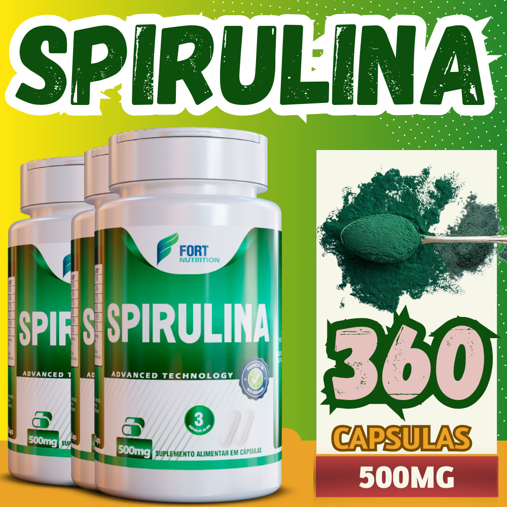 Spirulina em Cápsulas 500mg |  Alga Rica em Clorofila e Proteína | Fonte de Nutrientes Naturais