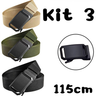 kit 3 Cinto Tático Com Fivela Automática Masculina – De Nylon De Lona Casual Funcional Pa…