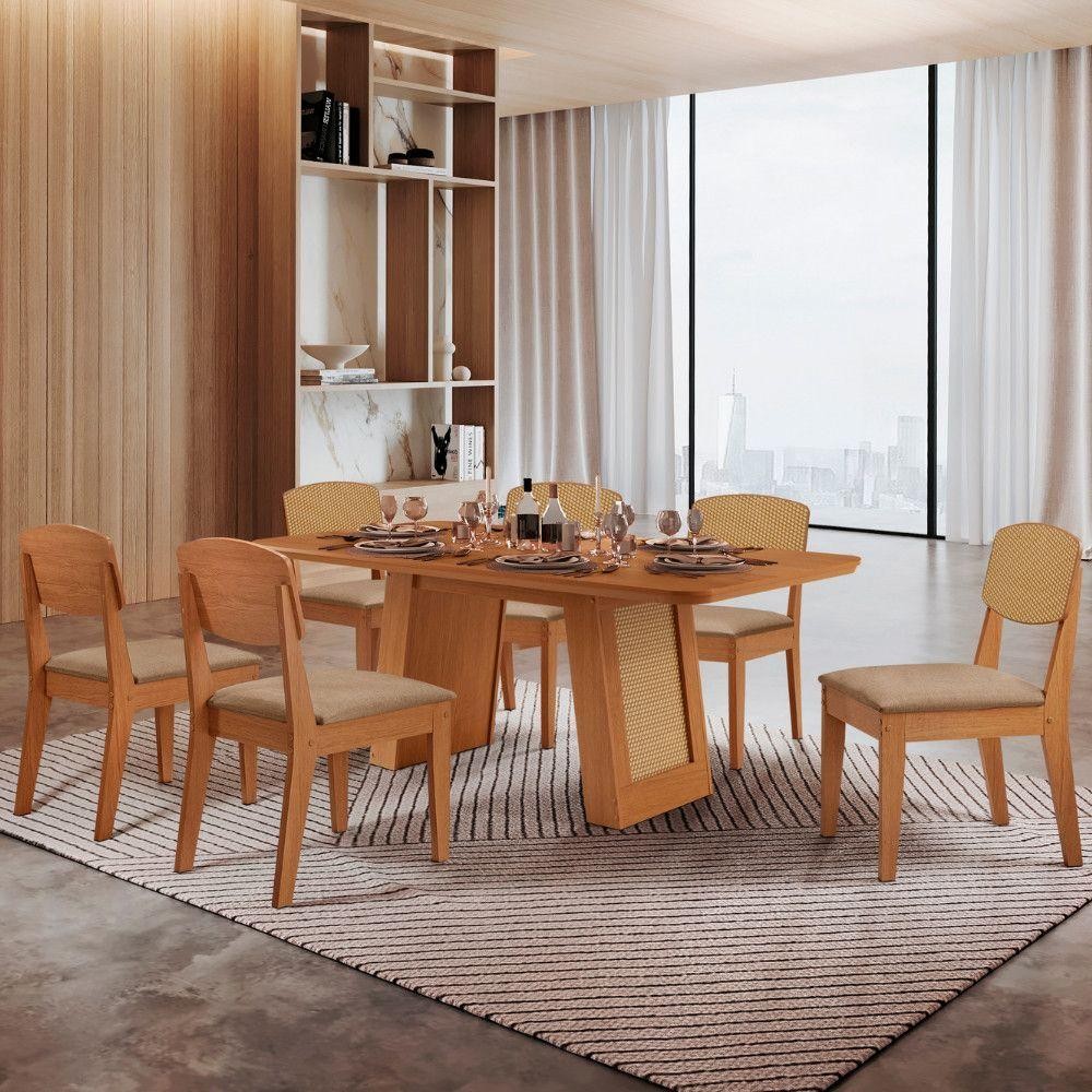 Mesa Carolina 180 Tampo Mdf 6 Cadeiras Moderna Mobilia.