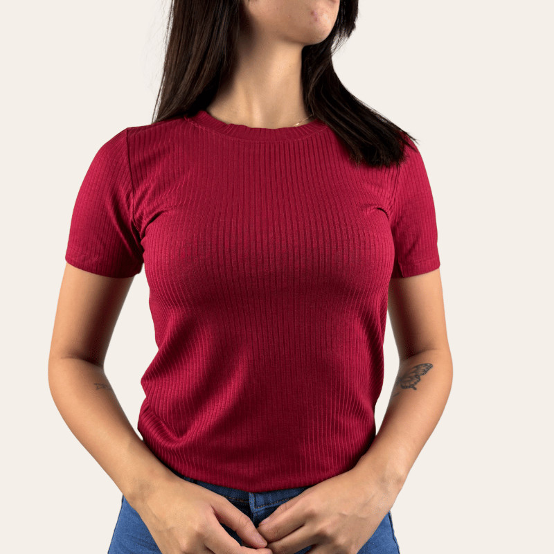 Baby Look Feminina em Viscolycra Canelada com Gola Redonda Conforto e Estilo Casual