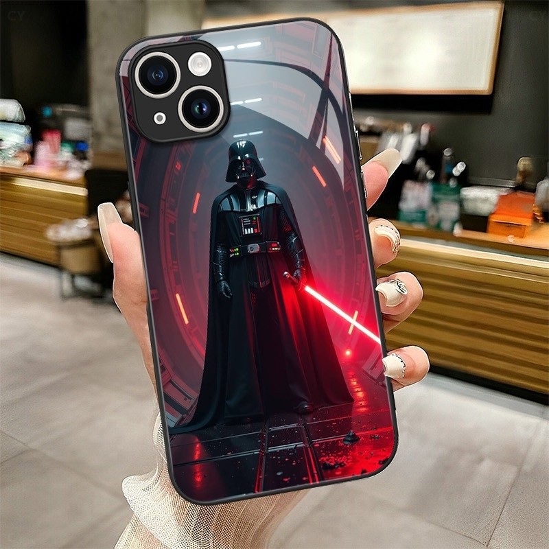 Capa de Telefone de Vidro Temperado com Design de Darth Vader Star Wars 8 para iPhone XR XS MAX 11 12 13 14 15 16e 16 Pr