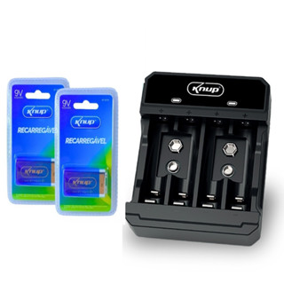 Kit Carregador Bateria Pilha Aa/aa + 2 Baterias Recarregável 9v Knup 450mah Original (S29) em Oferta na Shopee