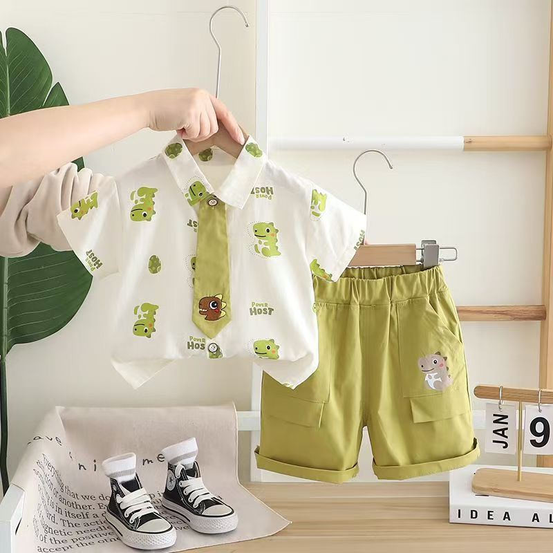 Novo Bebê Meninos Para Fora Roupas De Verão Crianças Impressão Dinossauro Camisa Calças Curtas 2 Pçs/Set Infantil Moda C