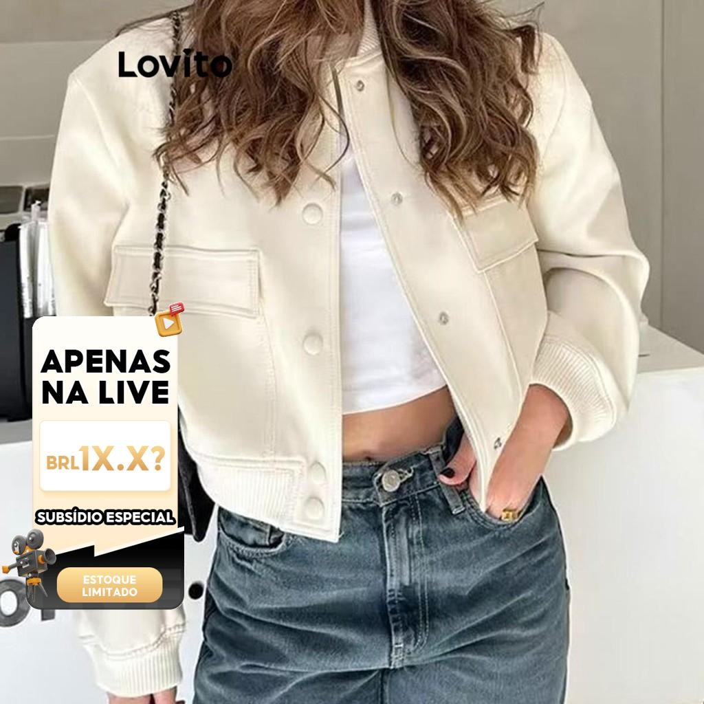 (KOL‘s pick) Lovito Jaqueta feminina casual com botão liso frontal LNL52139 - Women Clothes