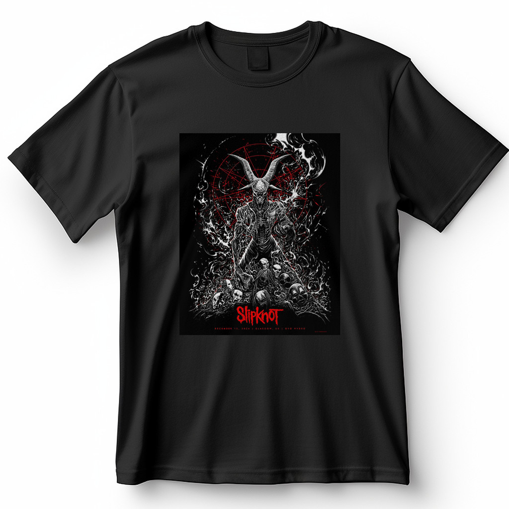 Camiseta Slipknot Demônio com Máscaras e Pentagrama Vermelho Blusa Camisa 100% Algodão