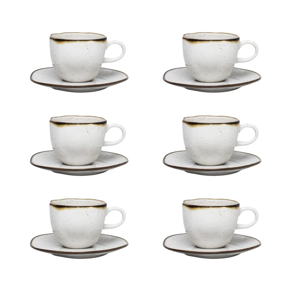 Jogo 6 Xícaras de 220ml Com Pires em Porcelana Ryo Maresia Oxford Mesa Posta