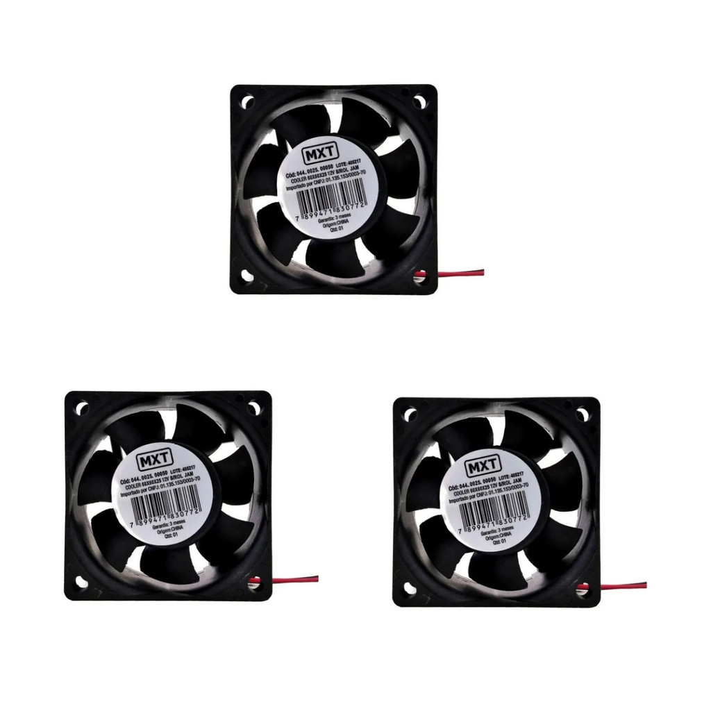 KIT 3 COOLER VENTOINHA 60X60X25MM 12V 6800RPM MXT