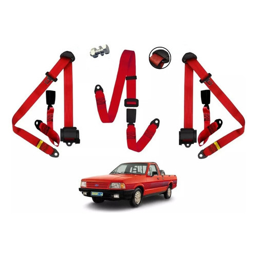 Kit Cinto Segurança 3 Bancos Inteiriço Vermelho Ford Pampa