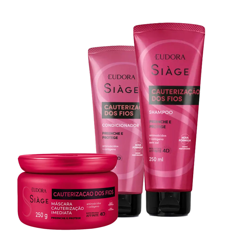 KIT EUDORA SIÀGE CAUTERIZAÇÃO DOS FIOS CONDICIONADOR 200ML, MÁSCARA 250G E SHAMPOO 250ML