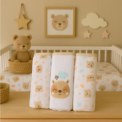 Kit Fralda Baby Gijo Bordado Urso - 3 Peças