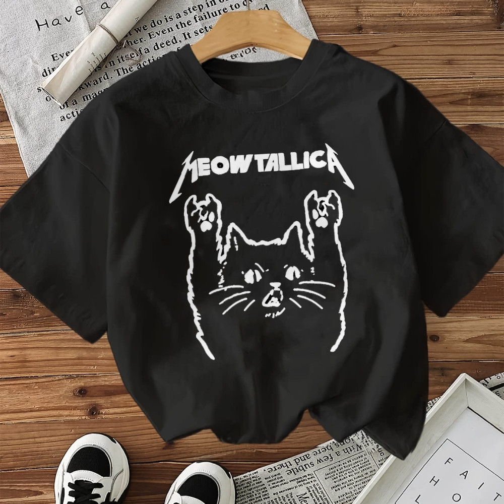 Camiseta Unissex Oversized Plus Size Feminina Masculina Rock Banda Heavy Metal Gato Blusa Unissex Streetwear