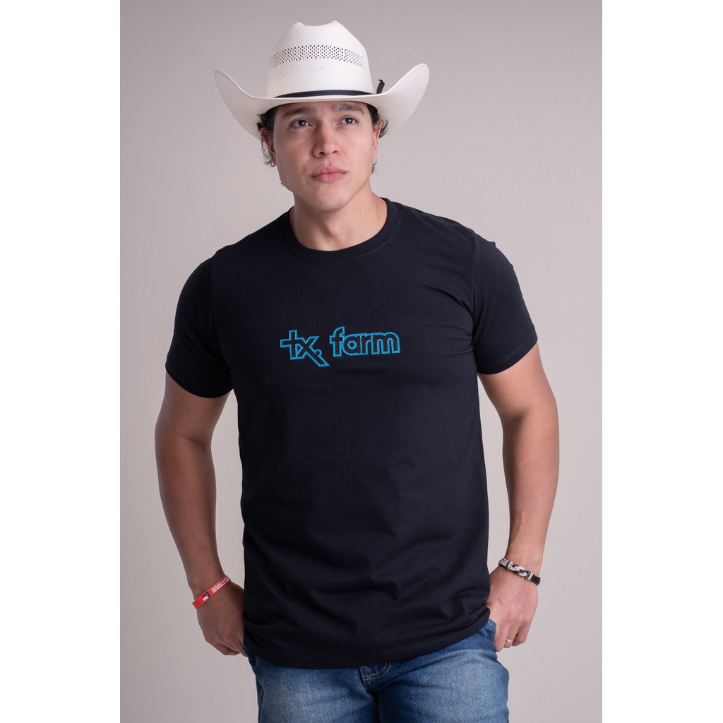 Camiseta Masculina Texas Farm - Overtone - Cm418 - Preto/ Azul Turquesa