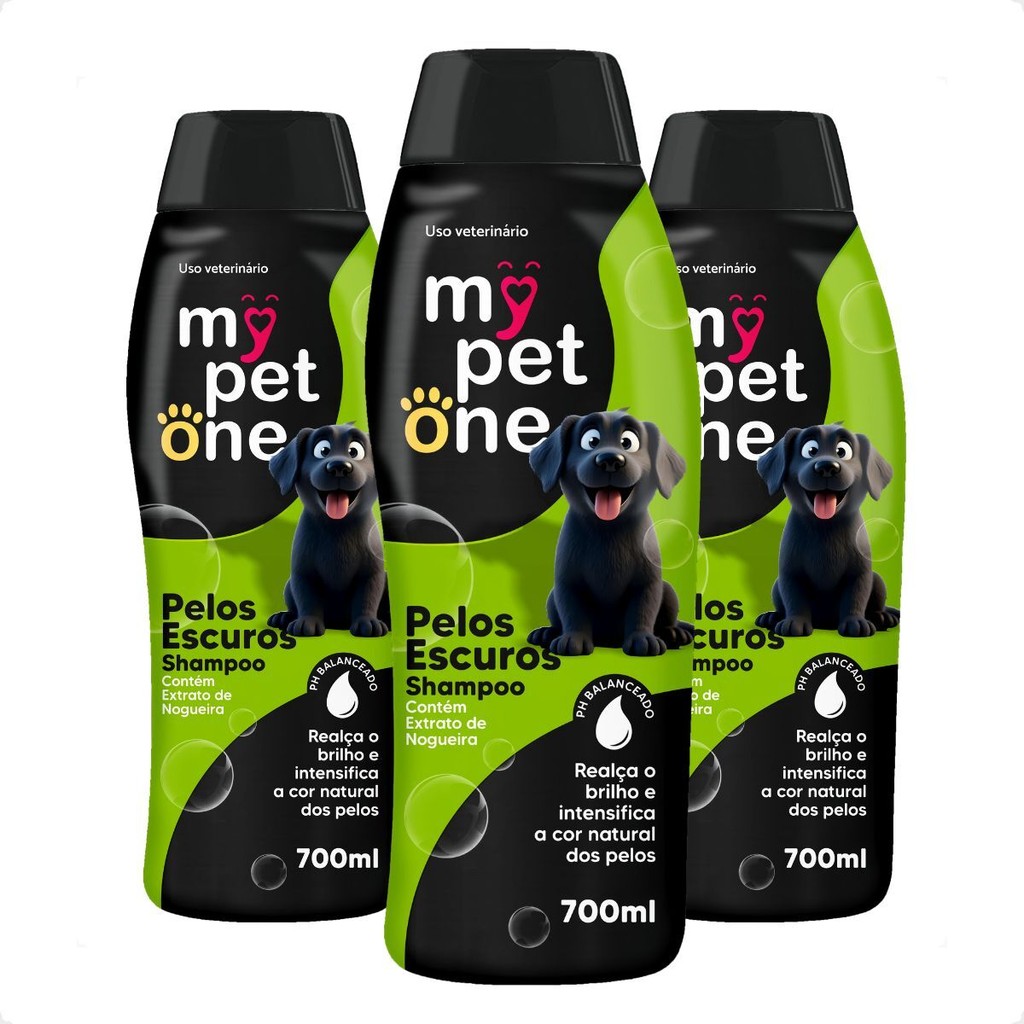 Kit 3 Shampoo Premium 700 mL Pêlos Escuros Mypetone Cães e Gatos