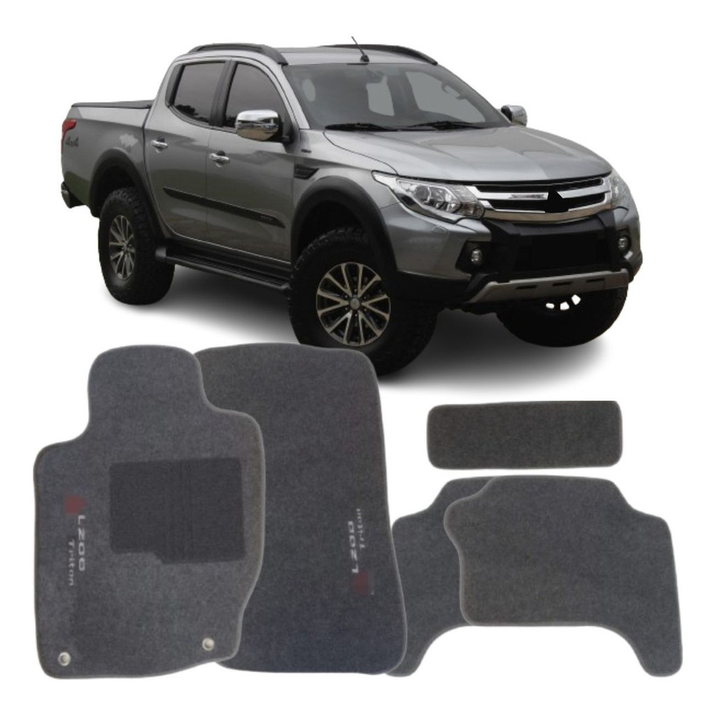 Kit de tapetes 5 peças específico L200 Triton 2018 ... 2021 Carpete Grafite