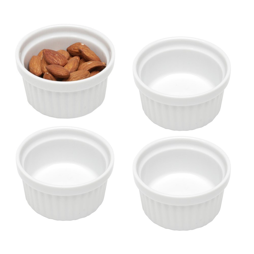 Jogo 4 Mini Bowls de Porcelana Molheira Ramequim Clássico Branco Lyor 75ml