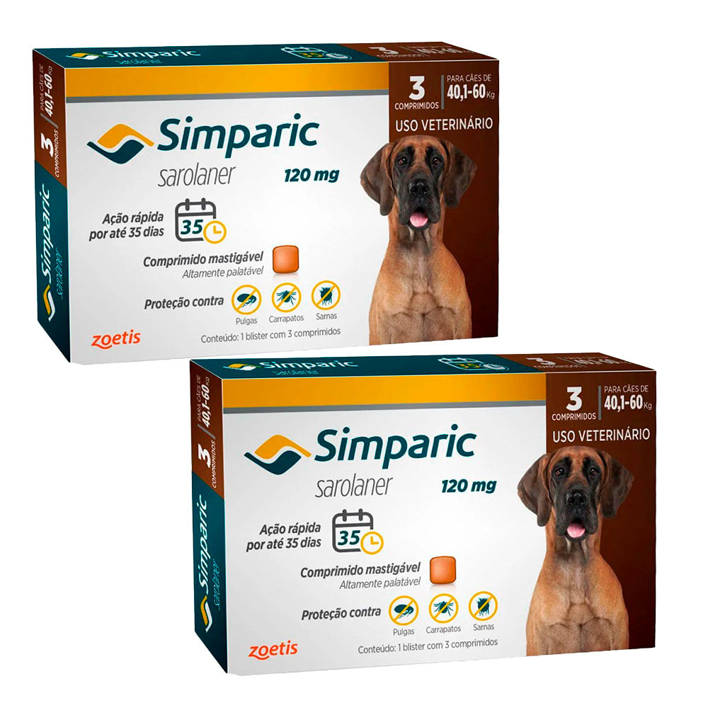 Kit 2 Simparic 120mg Cães  40,1 A 60kg 3 Comprimidos - Pets