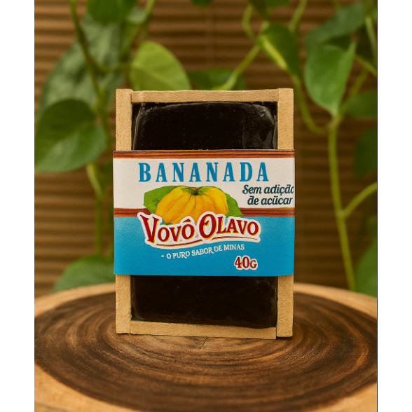 Detalhes do Bananada Zero Açúcar Vovô Olavo – 40g | Caixinha de Madeira para Presente