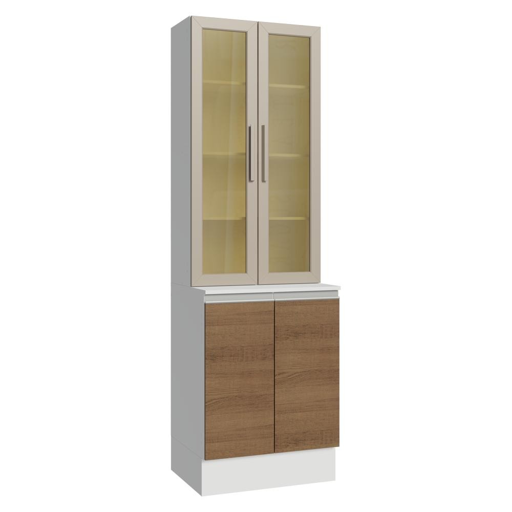 Kit Balcão + Cristaleira 60 cm Branco/Rustic/Crema Smart Madesa