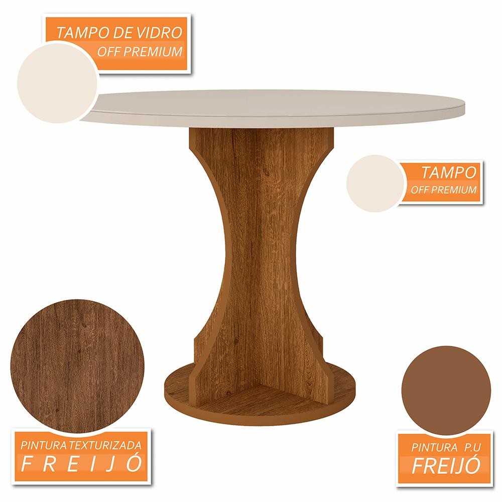 Detalhes do Mesa Com 4 Cadeiras Redonda C/vidro Santorini Fre/off/corino Bco - M.a