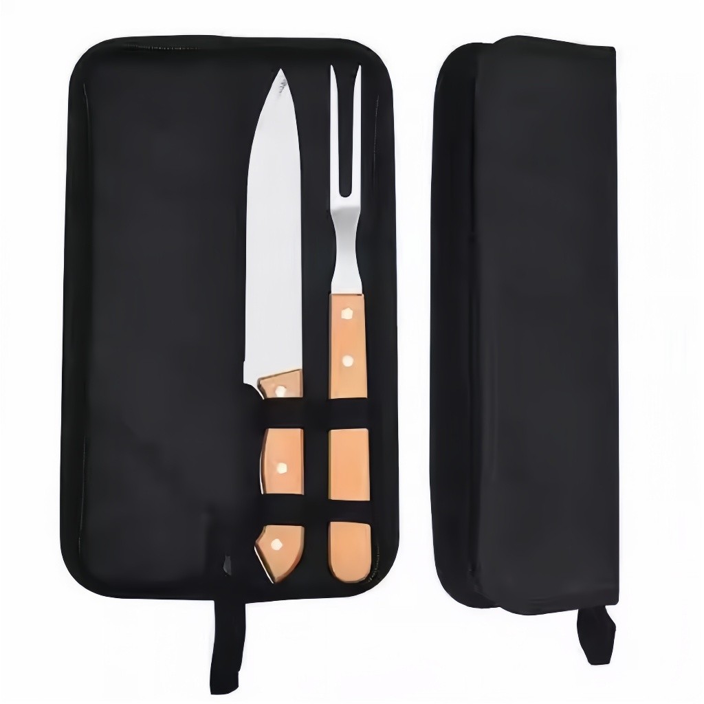 Kit de Churrasco Aço Inoxidável com Cabo de Madeira – 1 Faca + 1 Garfo 🥩