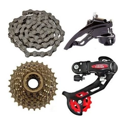 KIT RELAÇÃO 21 MARCHAS CÂMBIOS + CATRACA 7V + CORRENTE BICICLETA