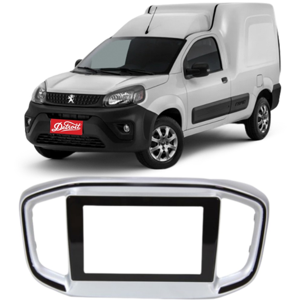 Moldura Painel Peugeot Partner 2022 a 2025 Ludovico 7.270TB.9 9 Polegadas 2DIN Prata com Friso Black Piano