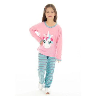 Pijama Longo Infantil Feminino Unicórnio Manga Longa Inverno Estampado em Oferta na Shopee