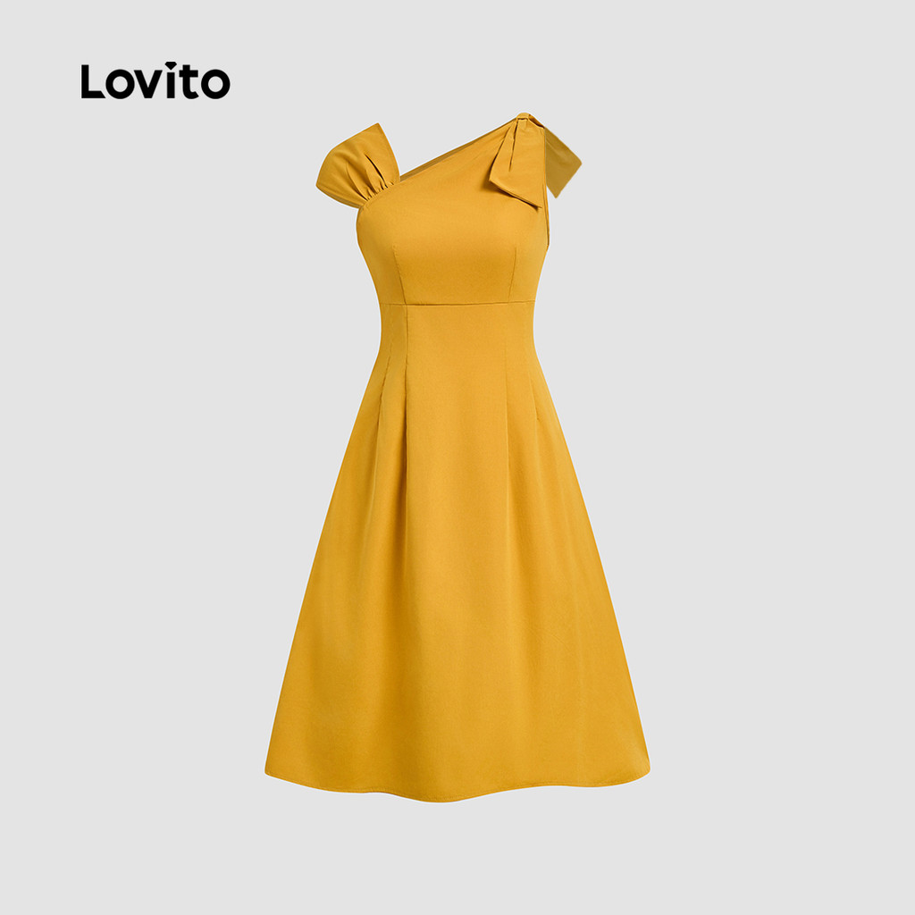 Detalhes do Lovito Vestido Casual Liso Assimétrico Vestido De Verão/primavera Para Mulheres L133ED1156