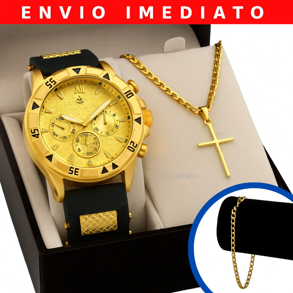 Relógio Masculino Luxo Banhado 18K De Silicone Com Corrente e Pulseira Premium em Oferta na Shopee