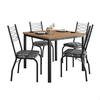 Conjunto de Mesa Quadrada com Tampo MDP e 4 Cadeiras Adriana Revestimento Sintético Mosaico Silver e Preto em Oferta na Shopee