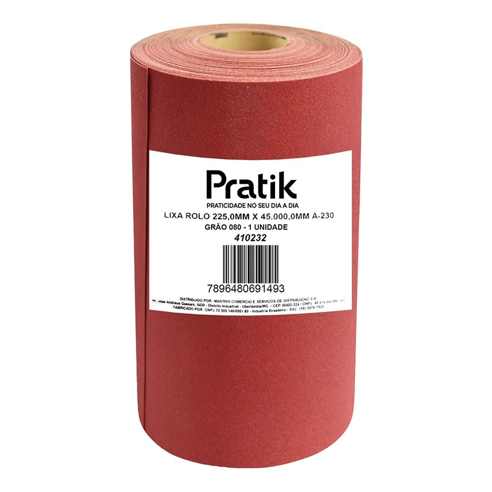 Lixa em Rolo Pratik A-230 Massa/Madeira Grão 80 225mm x 45m