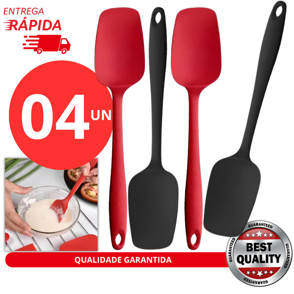 Jogo 4 Espátula de Silicone Espátula 27cm Grande Reta Cozinha Casa Buffet Linha Premium