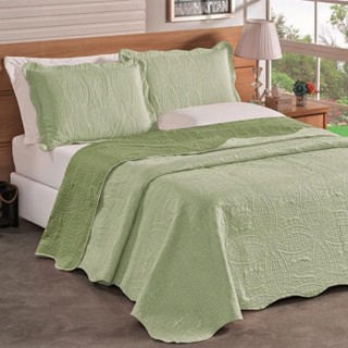 Kit Colcha Cobre Leito Casal Dupla Face 3 Peças Com Viés em Oferta na Shopee