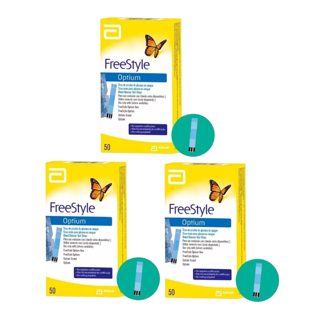 Kit 3 Tiras De Glicose Freestyle Optium Controle 50 Unidades