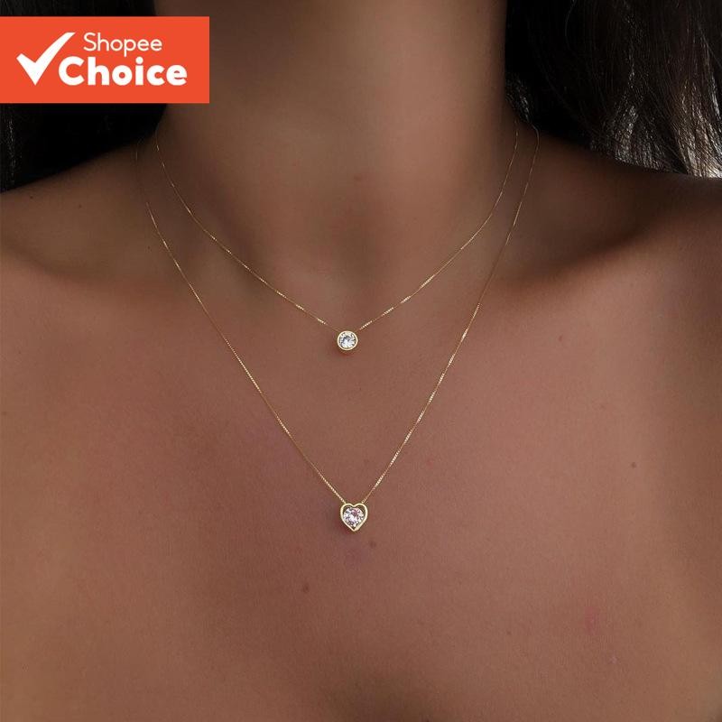 Conjunto De Colar De Coração Multicamadas Moderno Com Strass Para Mulheres Coleção De Joia...
