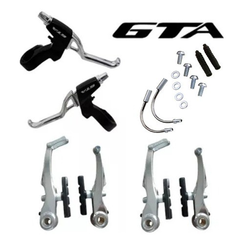 Freio V-brake Em Alumínio Para Bicicleta Com Manete em Alumínio Polido ou Preto GTA Kit de Freio