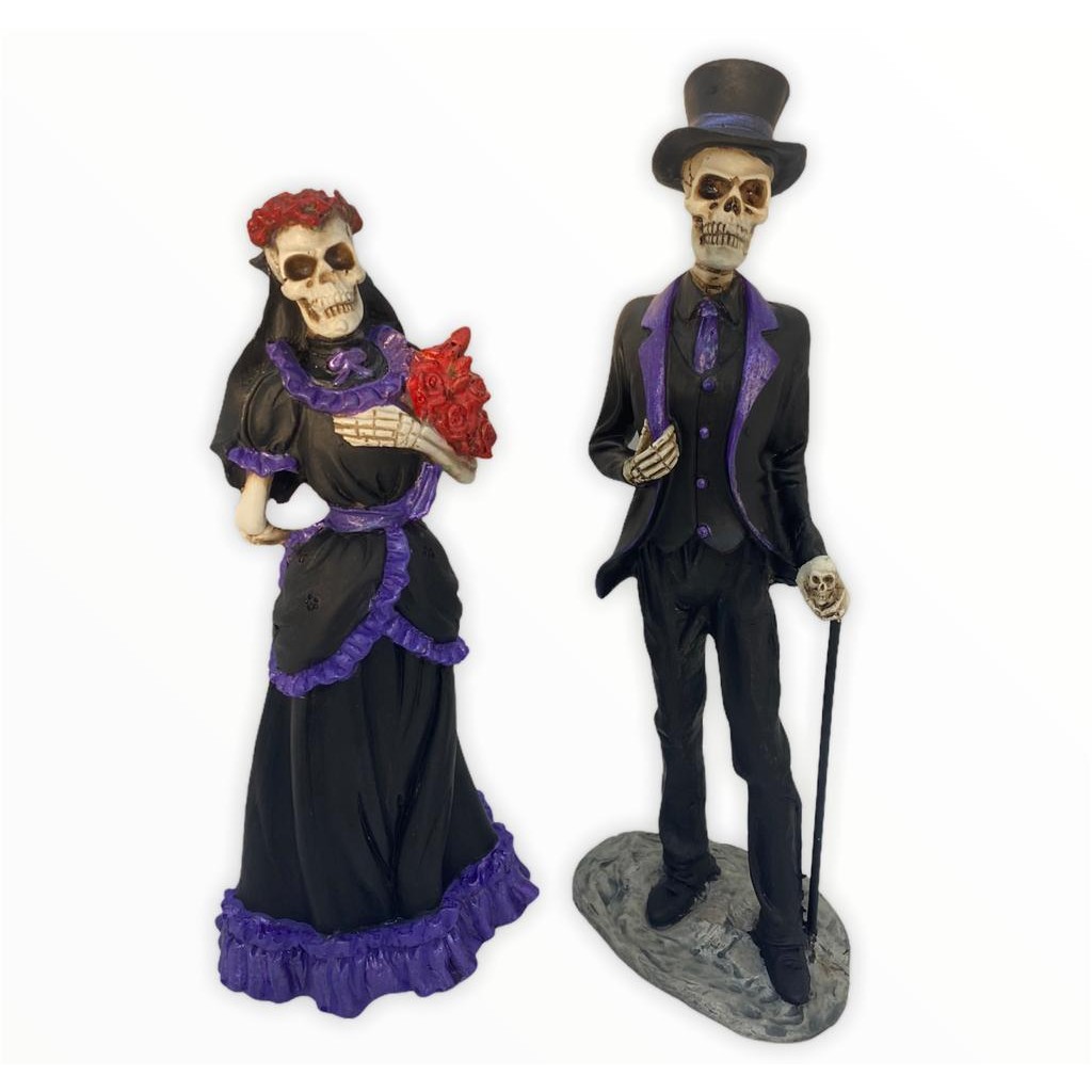 Esculturas Exu e Pomba Gira Caveira Roxo 27cm Resina